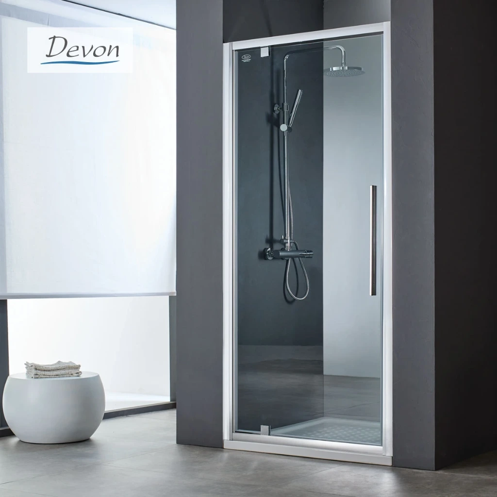 Pivot Shower Door 90, Height 195cm, Adjustable From 87 To 91cm, Devon Flow Clean Glass Chrome