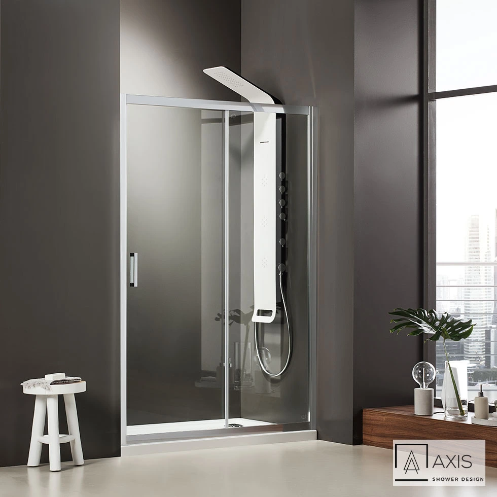 Sliding Shower Door AXIS 100, Height 185cm, Adjustable From 97 To 101cm, Clean Glass Chrome