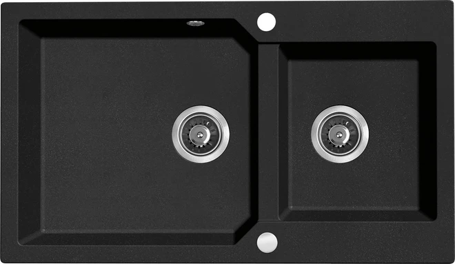 Laveo Milos Συνθετικός Νεροχύτης Poligran 2 Γουρνών 86 cm x 50 cm Black Dots