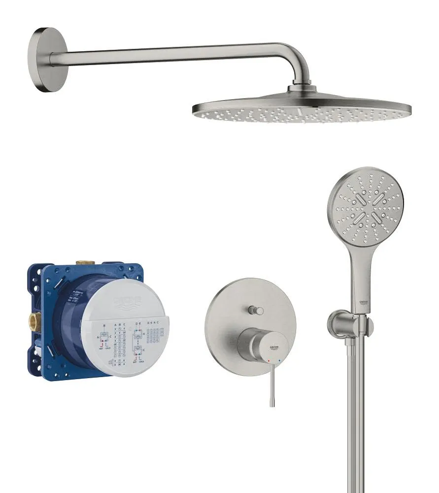 [25287DC0] Essenze Εντοιχ. Σετ Ντους Πλήρες Supersteel με Ταψί Rainshower 310