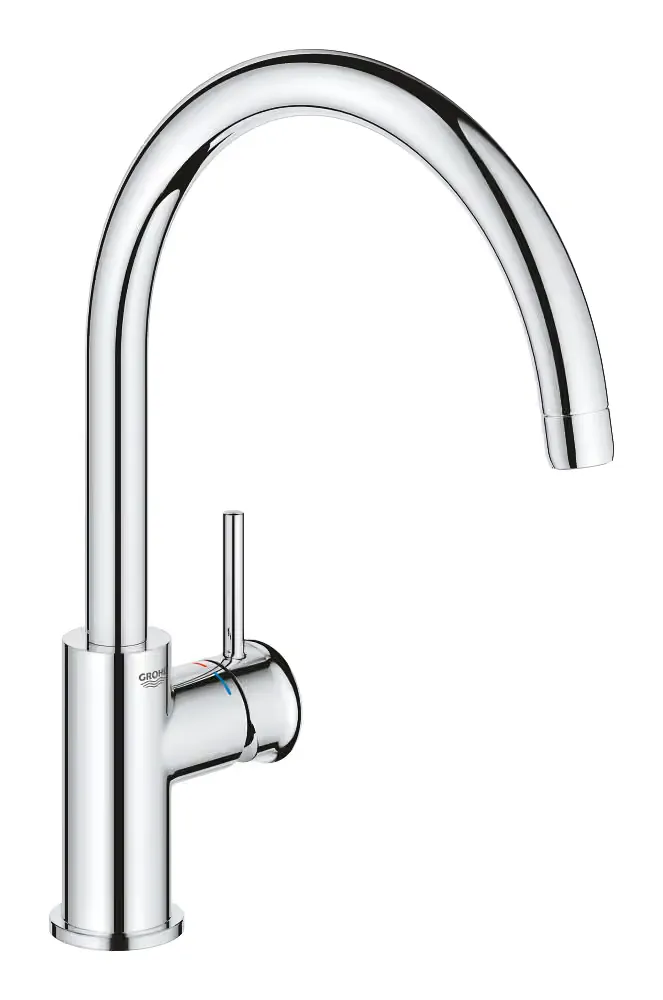 Μπαταρία Νεροχύτη Ψηλή BauClassic Grohe Chrome με Περιστρεφόμενο Ρουξούνι 360°