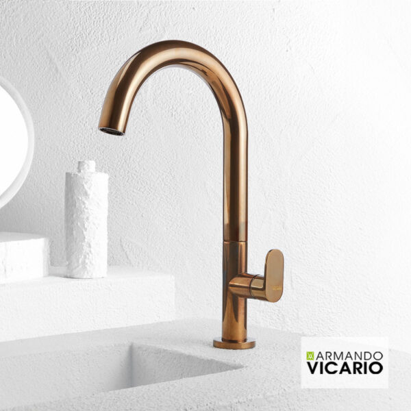 Μπαταρία Νιπτήρα Υψηλή με Βαλβίδα Clic-Clac Slim Natural Brass - Image 2