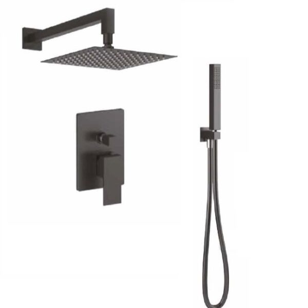 16040N ΚΙΤ ΕΝΤΟΙΧΙΣΜΟΥ 2 ΕΞΟΔΩΝ BLACK MATT ΤΕΤΡΑΓΩΝΟ16040N SQUARE CONCEALED KIT WITH 2 WAY MIXER, ARM, SHOWER HEAD AND HAND SHOWER BLACK MATT