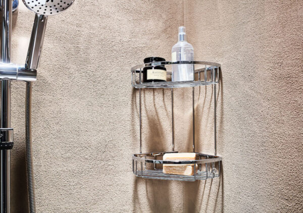 74002 ΡΑΦΙΕΡΑ ΙΝΟΧ ΔΙΠΛΗ ΓΩΝΙΑΚΗ Β.Τ. 20x20cm74002 DOUBLE CORNER BATHROOM SHELF H.D. 20x20cm