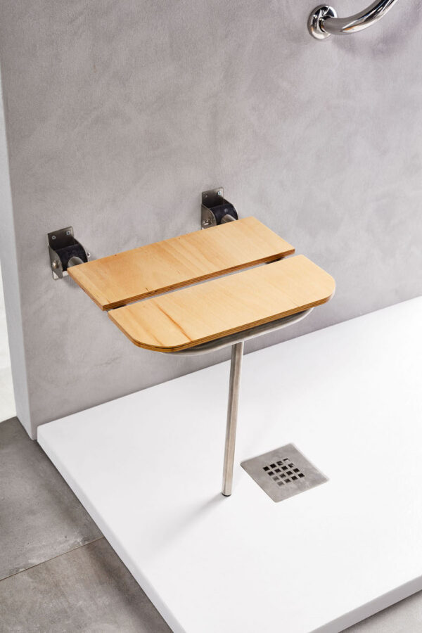 Ξύλινο Κάθισμα Iroko & Inox Βάση Ανακλινόμενη 45x40cm AMEA