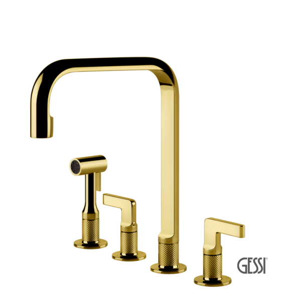 Μπαταρία Νεροχύτη Κουζίνας 4 Οπών Inciso Gessi Inox316 Gold PVD