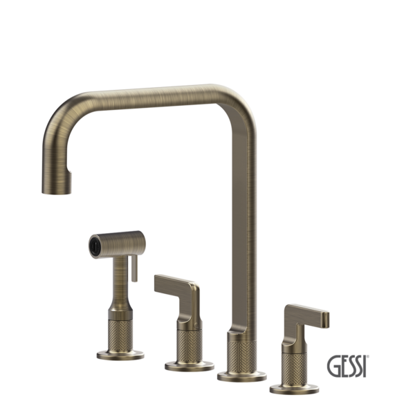 Μπαταρία Νεροχύτη Κουζίνας 4 Οπών Inciso Gessi Antique Brass