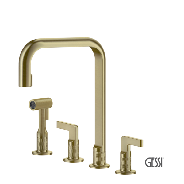 Μπαταρία Νεροχύτη Κουζίνας 4 Οπών Inciso Gessi Brass Brushed PVD